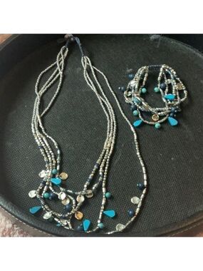 Chico's Silver Multistrand Necklace and Bracelet Set